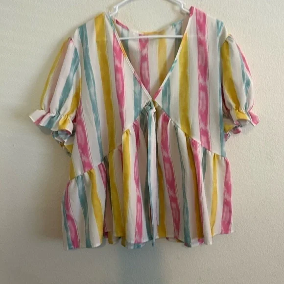 Shein curve 4xl multicolored, baby doll puff sleeve top - Picture 2 of 6